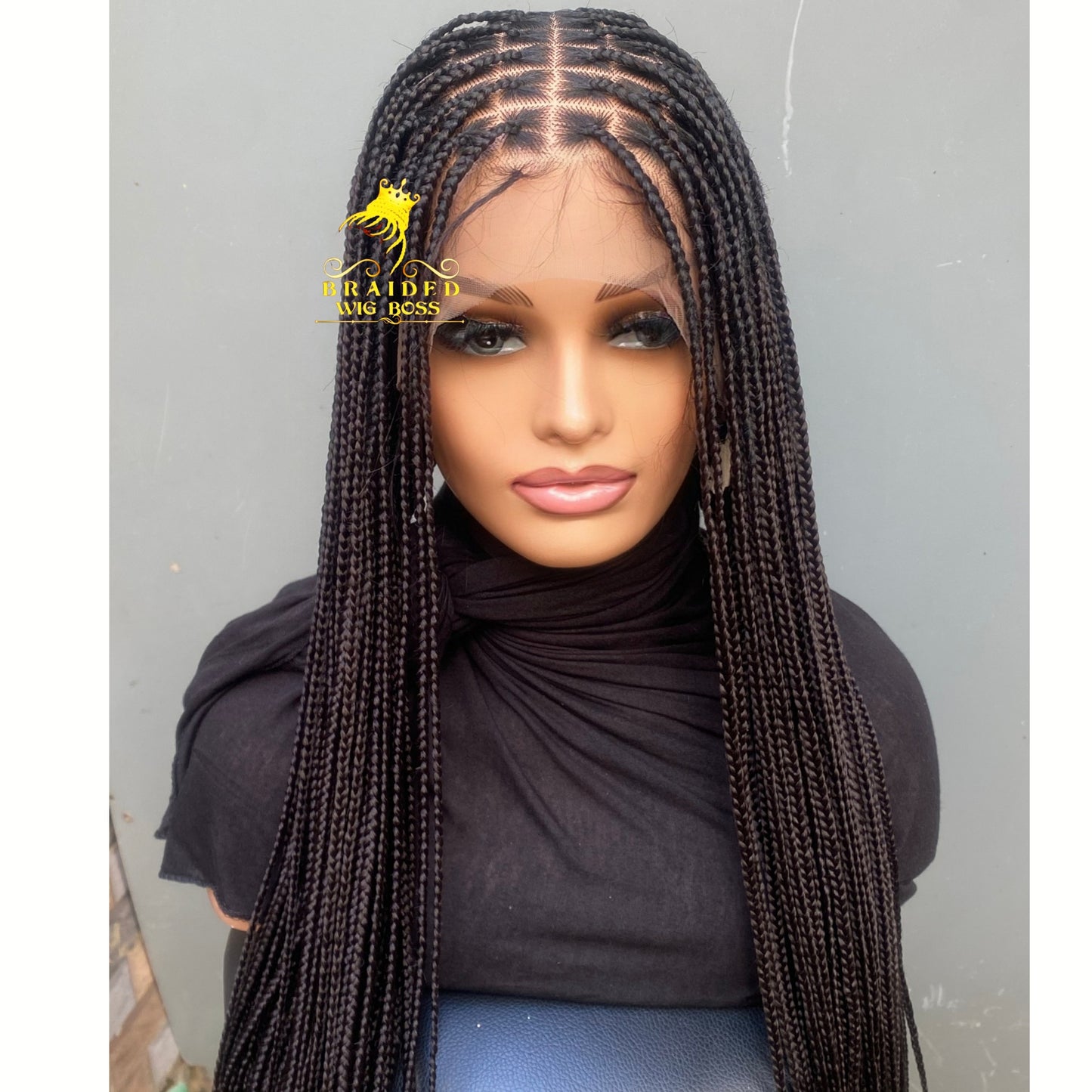 Knotless Braid Wig Full Lace Braided Wig for Black Women Customizable Length/Color Glueless Braided Wig Natural Hairline Handmade Protective