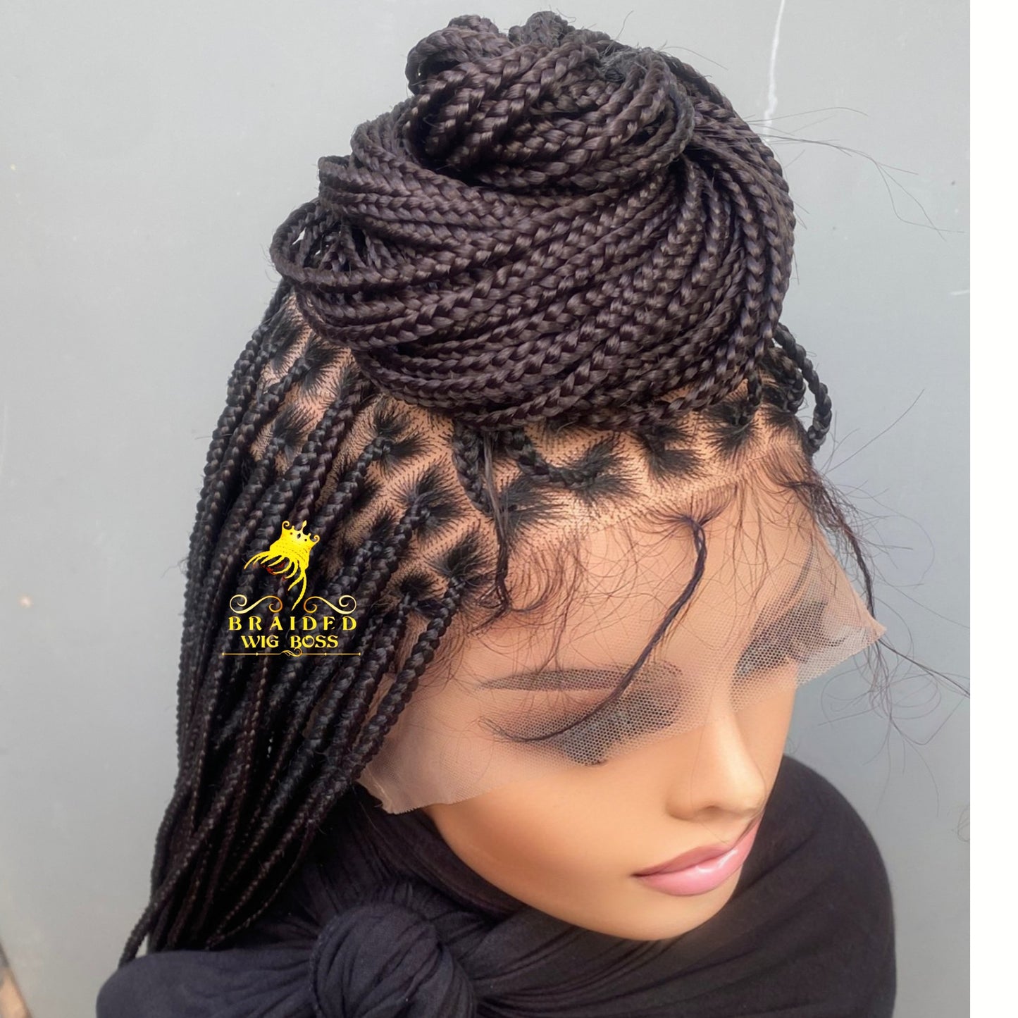 Knotless Braid Wig Full Lace Braided Wig for Black Women Customizable Length/Color Glueless Braided Wig Natural Hairline Handmade Protective