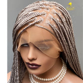 Salt & Pepper Knotless Braided Wig - Full Lace Braided Wig for Women - Handmade Natural Hairline Wig - Customizable & Lightweight Protective Style Wig