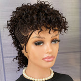 Cornrow Braided Wig with Curly Human Hair Top | Full Lace Braided Wig for Black Women | Natural Black 1B Braid Wig | Lightweight Handmade Wig