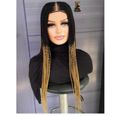 2x6 Cornrow Braided Wig for Women with Adjustable Band & Combs, Customizable Length and Color, Natural Looking Synthetic Lace Front Wig