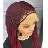 Burgundy Micro Twist Braided Wig Full Lace – Custom Color & Length Braid Wig for Black Women