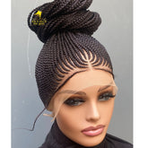 African Updo Cornrow Wig for Women – Full Lace Wig – Customizable Colors & Lengths – Luxury Handmade Braided Wig