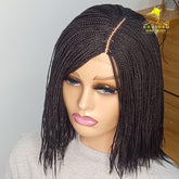 Short Micro Braid Wig on 2 By 4 Lace Front Color 2 Without Baby Hairs 10 Inches Glueless Braided Lace Wig for Black Women