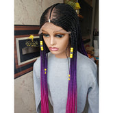 Ombre Cornrow Braided Wigs for Black Women Glueless Handmade Box Braided Wig Synthetic Protective Hairstyle with free shipping