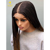 Glueless Cornrow Braided Wig for Black Women - 30" Long, 1B/27 Color Kanekalon Hair, 2x6 Lace Front, Customizable Length & Colors, Box Braid