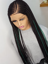 30 Inches Cornrow Braided Wig for Women – Full Lace Wig with Green Highlights – Customizable Colors & Lengths – Luxury Handmade Braided Wig