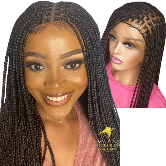 Knotless Braided Wigs For Black Women On 13*6 Braided Lace Front Wig With Human Hair Baby Hairs Color 2 Box Braid Wig Realistic Synthetic Glueless Braids - BRAIDED WIG BOSS