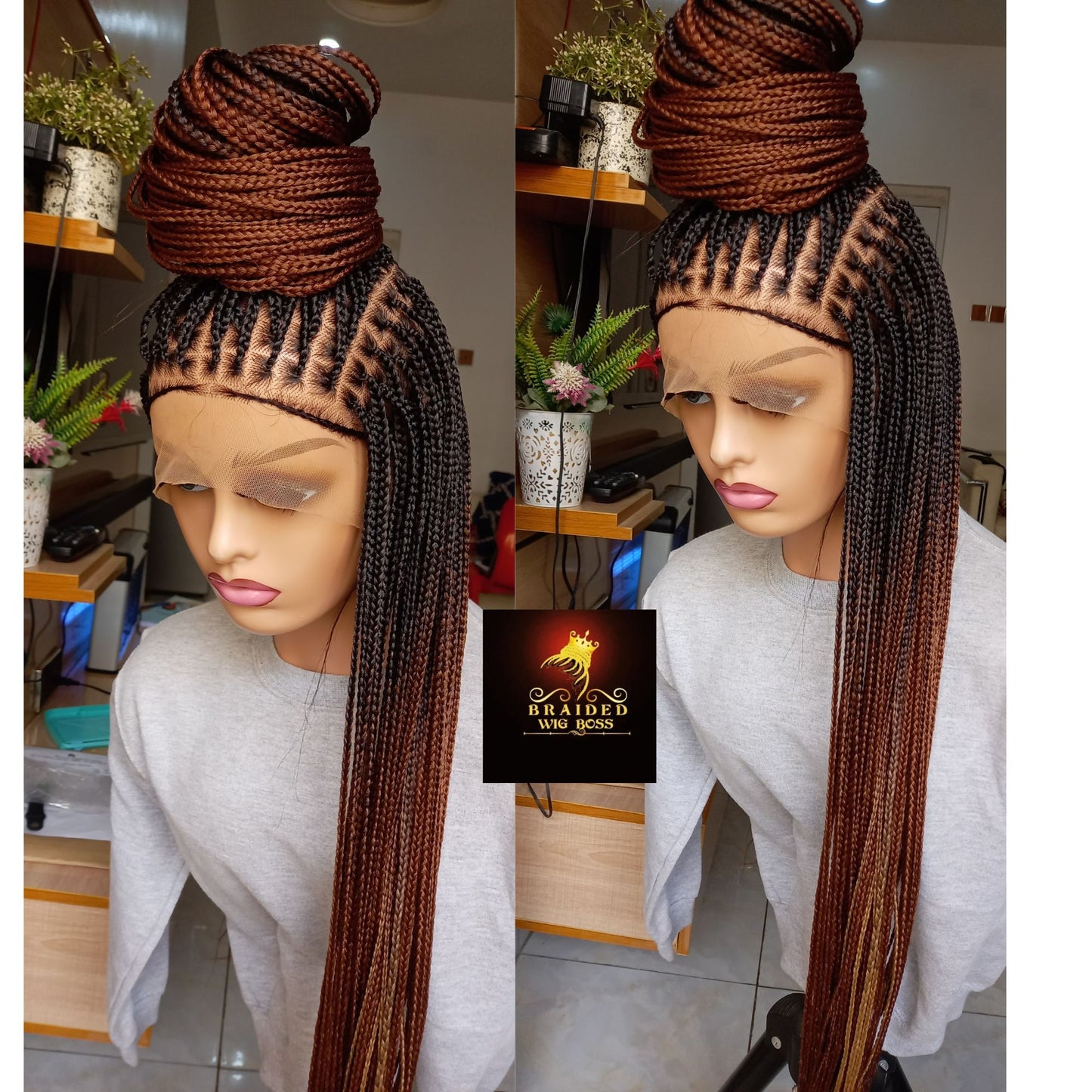 Ombre Knotless Braided Wig for Black Women On Color B29 Available on Full Lace Wig Box Braid Wig