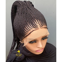 African Updo Cornrow Wig for Women – Full Lace Wig – Customizable Colors & Lengths – Luxury Handmade Braided Wig