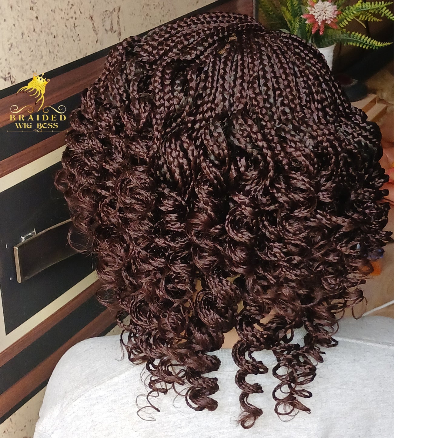 Short Curly Box Braid Wig For Black Women On a 6 by 6 Lace Front Wig In Color 33 Brown Box Braided Wig on Braided Lace Wig