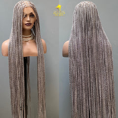 Salt & Pepper Knotless Braided Wig - Full Lace Braided Wig for Women - Handmade Natural Hairline Wig - Customizable & Lightweight Protective Style Wig