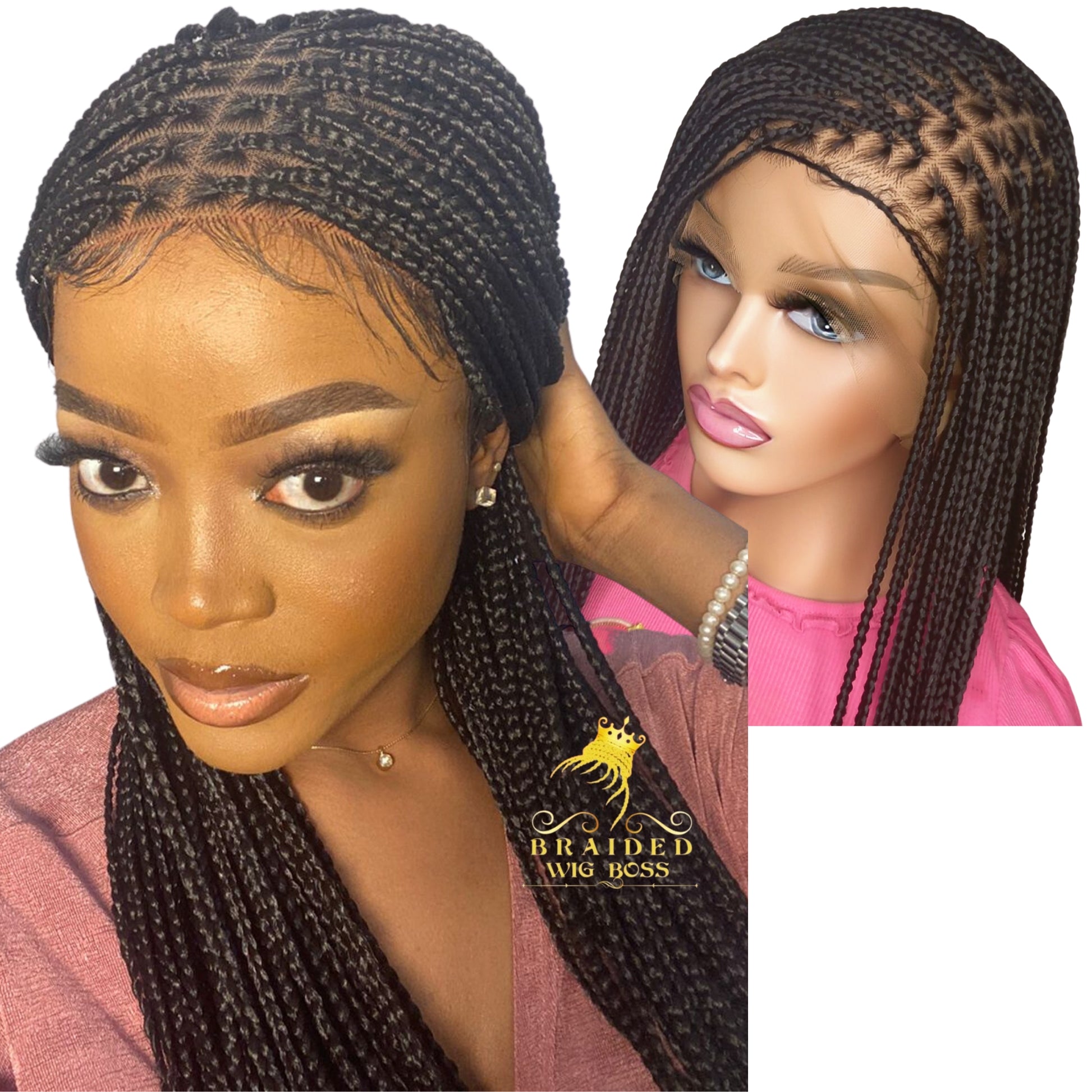 Knotless Braided Wigs For Black Women On 13*6 Braided Lace Front Wig With Human Hair Baby Hairs Color 2 Box Braid Wig Realistic Synthetic Glueless Braids - BRAIDED WIG BOSS