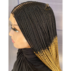 2x6 Cornrow Braided Wig for Women with Adjustable Band & Combs, Customizable Length and Color, Natural Looking Synthetic Lace Front Wig
