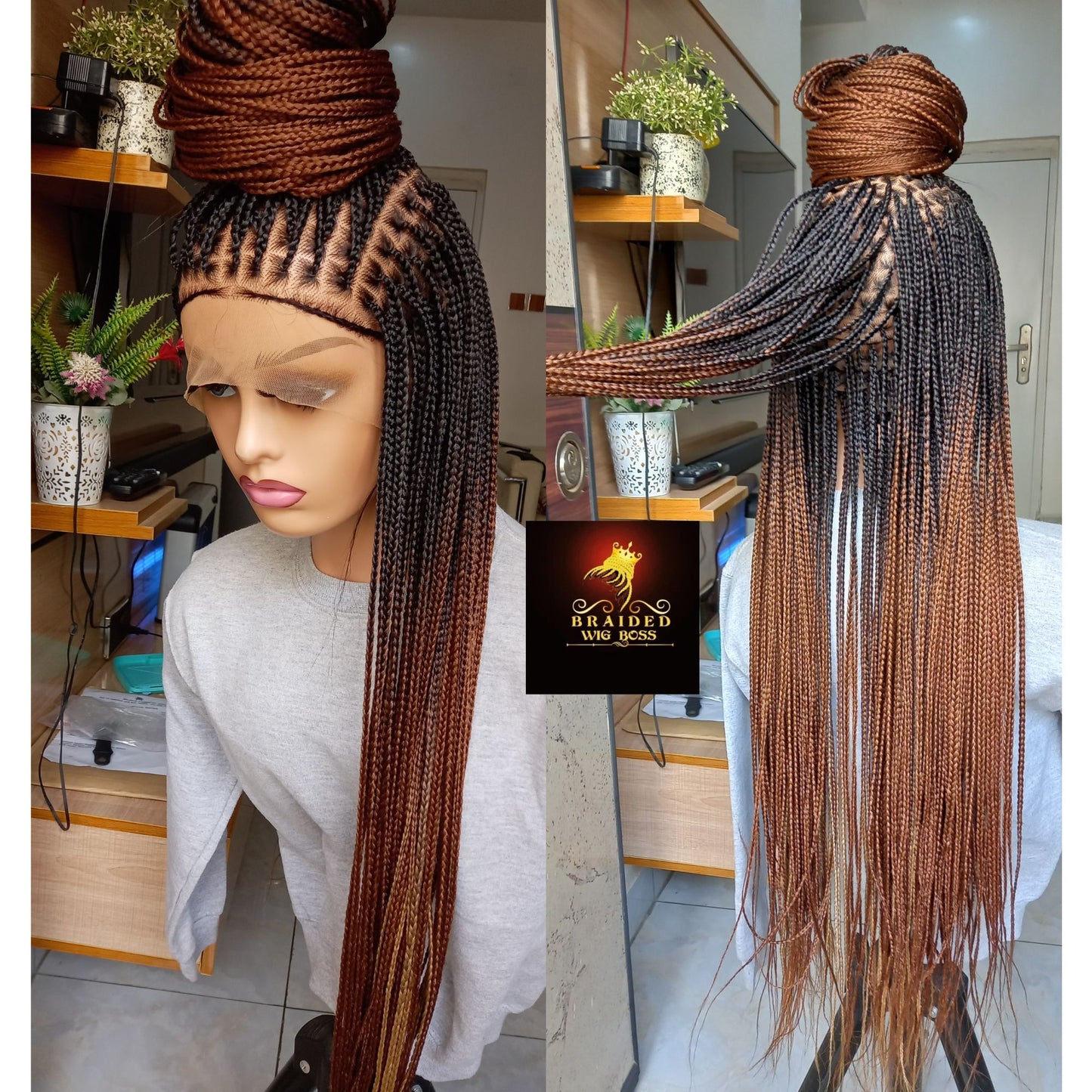 Ombre Knotless Braided Wig for Black Women On Color B29 Available on Full Lace Wig Box Braid Wig