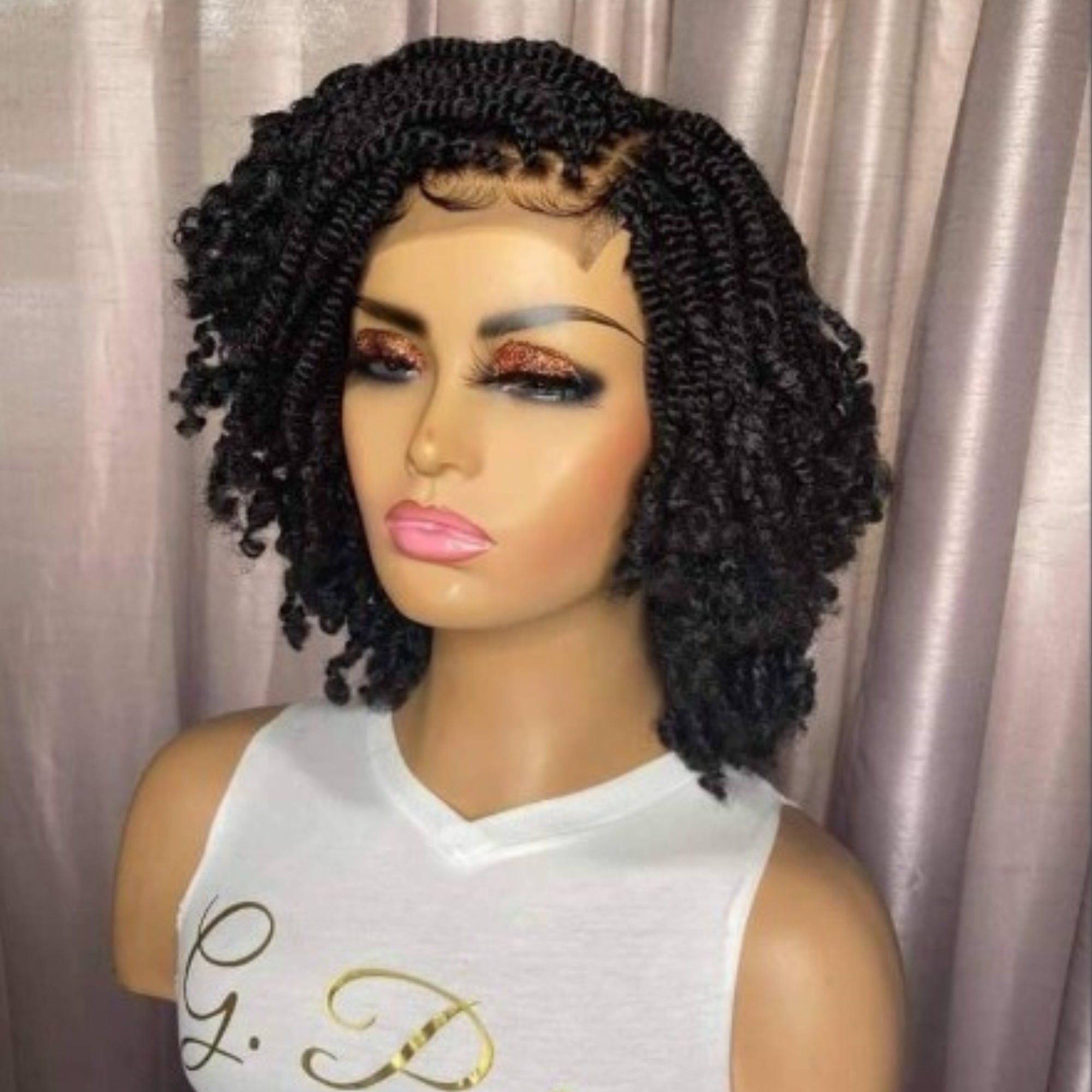 12” Kinky Twist Braided Lace Front Wig for Black Women – 6x6 Closure Wig in Natural Colors 1, 1B, 17 & 33 – Lightweight & Protective Style