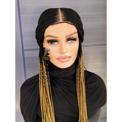 2x6 Cornrow Braided Wig for Women with Adjustable Band & Combs, Customizable Length and Color, Natural Looking Synthetic Lace Front Wig