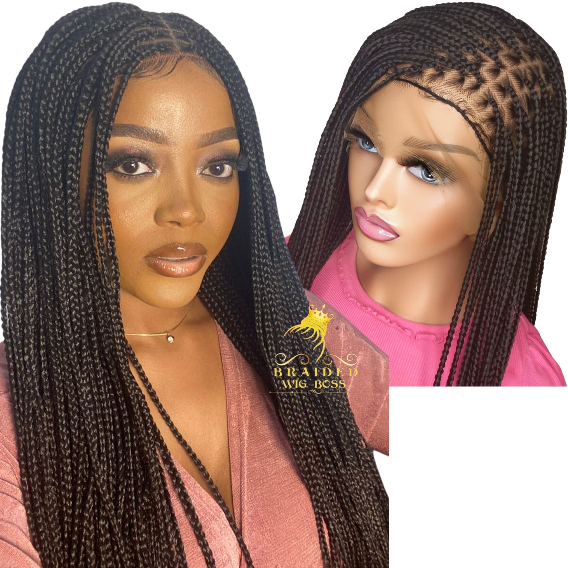 Knotless Braided Wigs For Black Women On 13*6 Braided Lace Front Wig With Human Hair Baby Hairs Color 2 Box Braid Wig Realistic Synthetic Glueless Braids - BRAIDED WIG BOSS