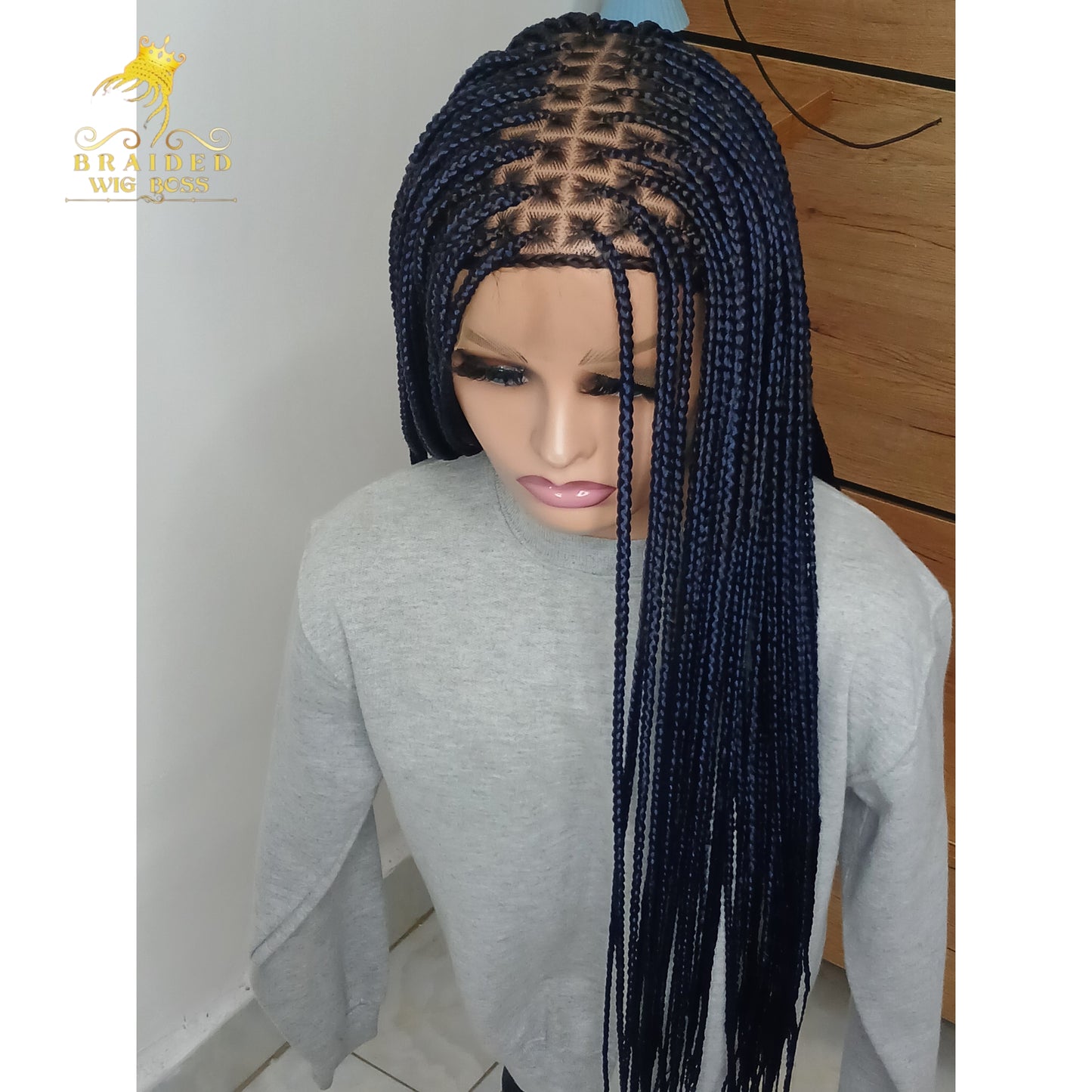 New Dark Blue Knotless Braid Wig Available on Full Lace Wig & Braided Lace Front Wig African Braided Wigs for Black Women Box Braid Wig