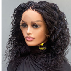 Luxury Curly Human Hair Micro Box Braid Wig – 100% HD Full Lace, 12" Handmade Braided Wig for Women, Bleached Knots, Reusable & Natural Look