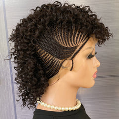 Cornrow Braided Wig with Curly Human Hair Top | Full Lace Braided Wig for Black Women | Natural Black 1B Braid Wig | Lightweight Handmade Wig