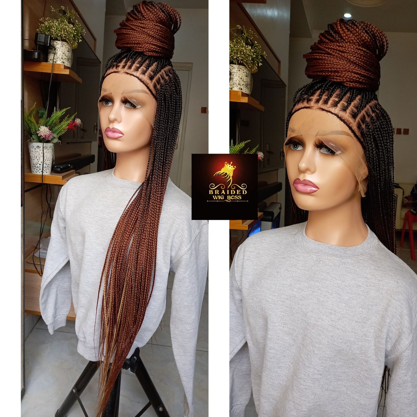 Ombre Knotless Braided Wig for Black Women On Color B29 Available on Full Lace Wig Box Braid Wig