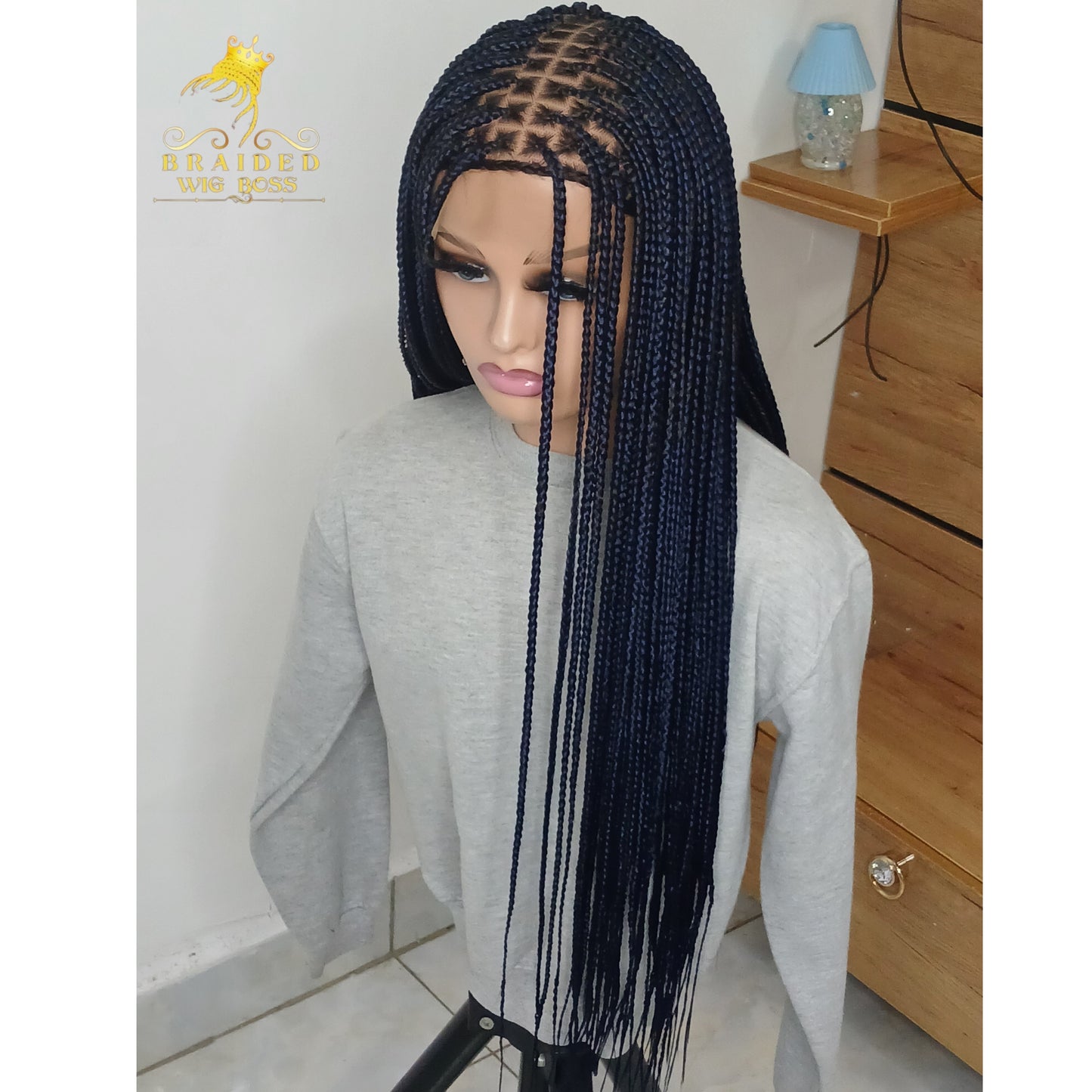 New Dark Blue Knotless Braid Wig Available on Full Lace Wig & Braided Lace Front Wig African Braided Wigs for Black Women Box Braid Wig