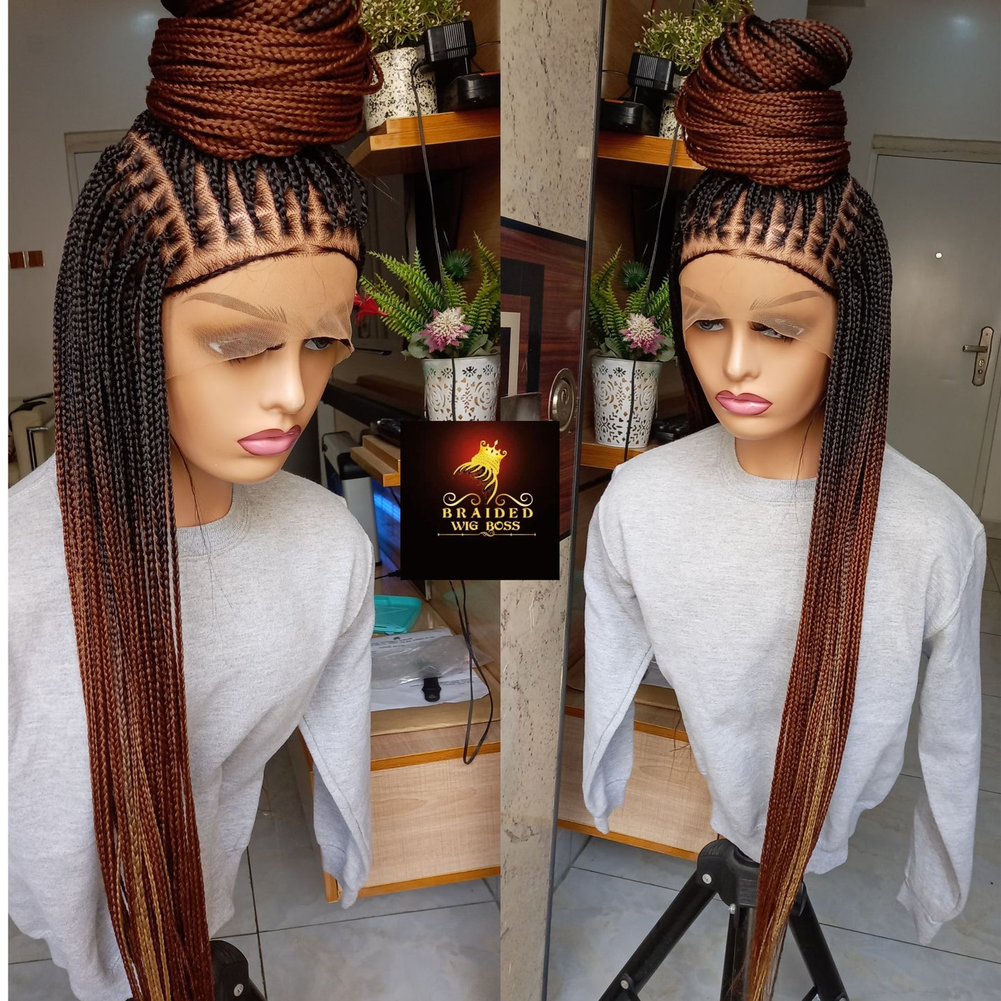 Ombre Knotless Braided Wig for Black Women On Color B29 Available on Full Lace Wig Box Braid Wig