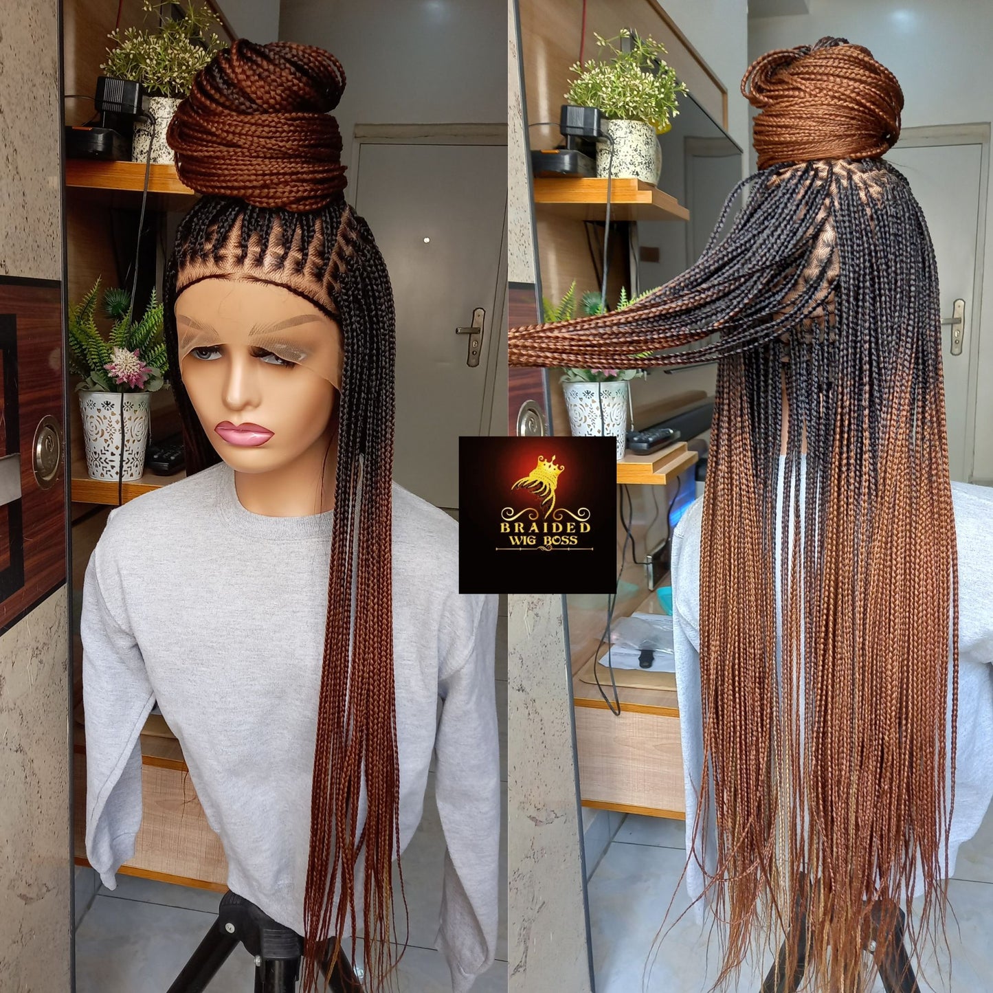 Ombre Knotless Braided Wig for Black Women On Color B29 Available on Full Lace Wig Box Braid Wig