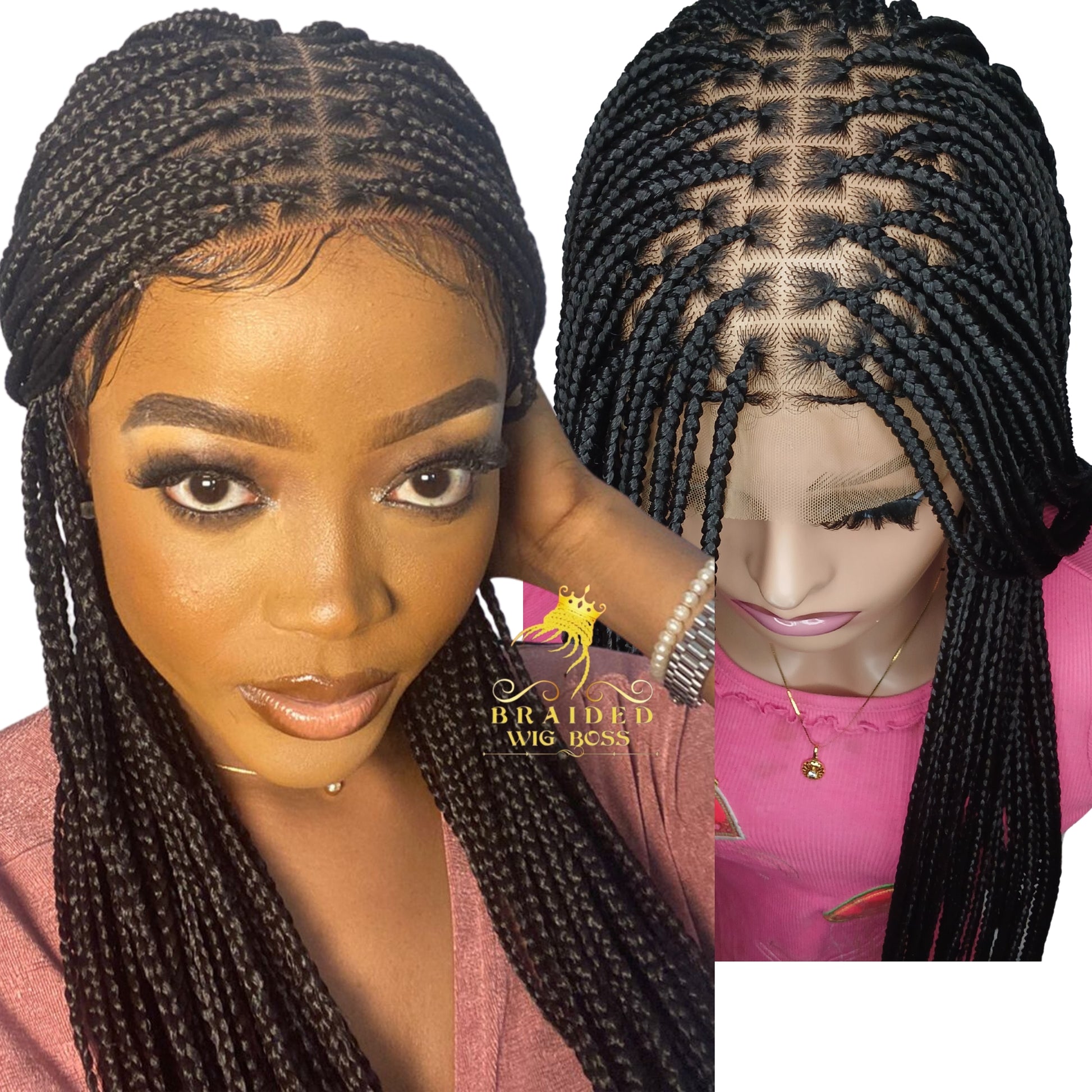 Knotless Braided Wigs For Black Women On 13*6 Braided Lace Front Wig With Human Hair Baby Hairs Color 2 Box Braid Wig Realistic Synthetic Glueless Braids - BRAIDED WIG BOSS