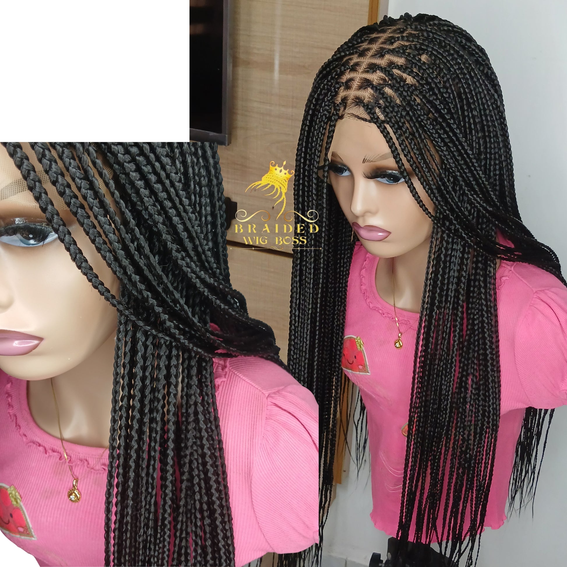 Knotless Braided Wigs For Black Women On 13*6 Braided Lace Front Wig With Human Hair Baby Hairs Color 2 Box Braid Wig Realistic Synthetic Glueless Braids - BRAIDED WIG BOSS