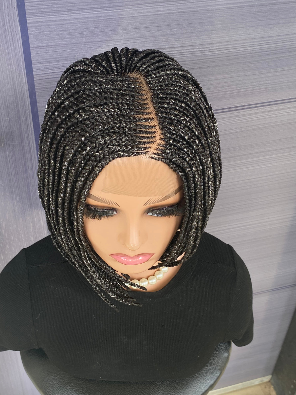 Short Bob Cornrow Braided Wig – 2×6 Lace Front Braid Wig in Salt & Pepper Color | Glueless