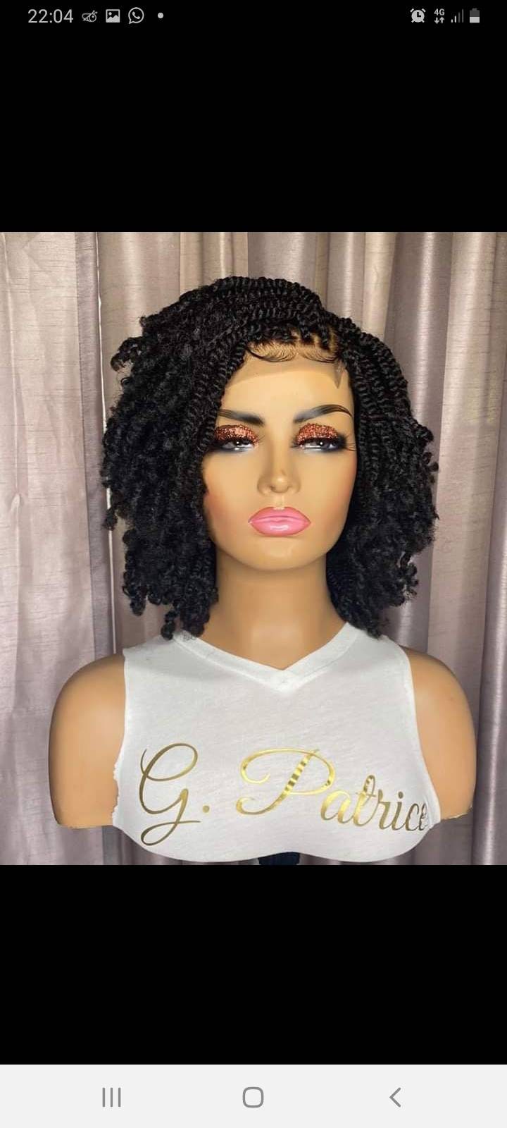 Kinky Twist Wigs For Black Women Braided Wig on a 4 by 4 Lace Front Closure Braid Wig For Black Women 10 Inches Cornrow Wigs Lace Wig