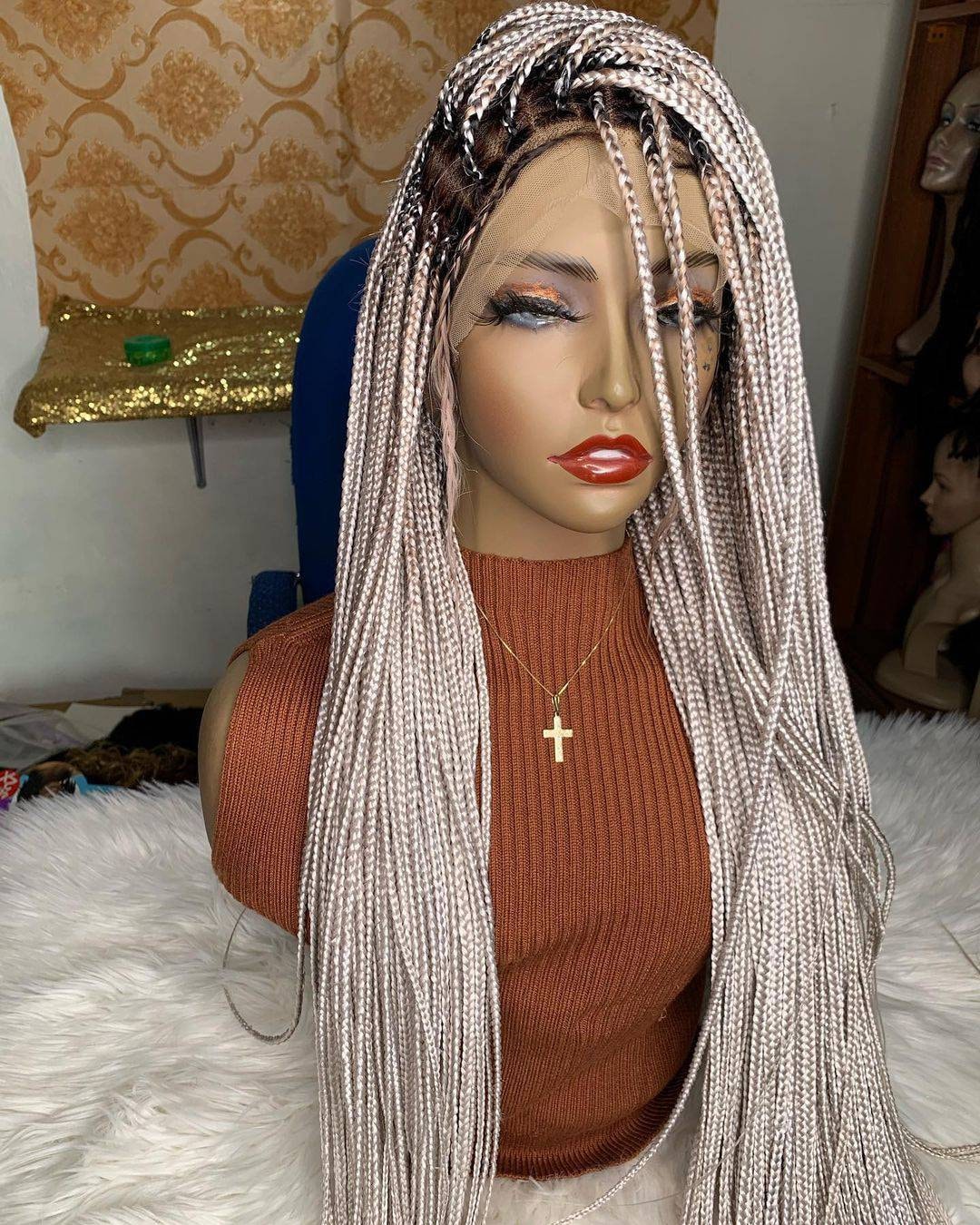 Knotless Braided Wig Box Braid Wig Braided Wig for black women Full lace wig Lace Wig Knotless Box Braid Wig, Box braided wigs, Braided Lace