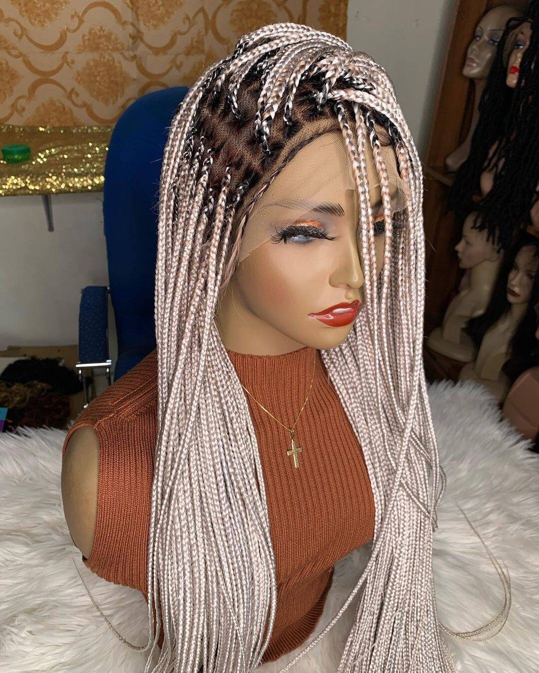 Knotless Braided Wig Box Braid Wig Braided Wig for black women Full lace wig Lace Wig Knotless Box Braid Wig, Box braided wigs, Braided Lace