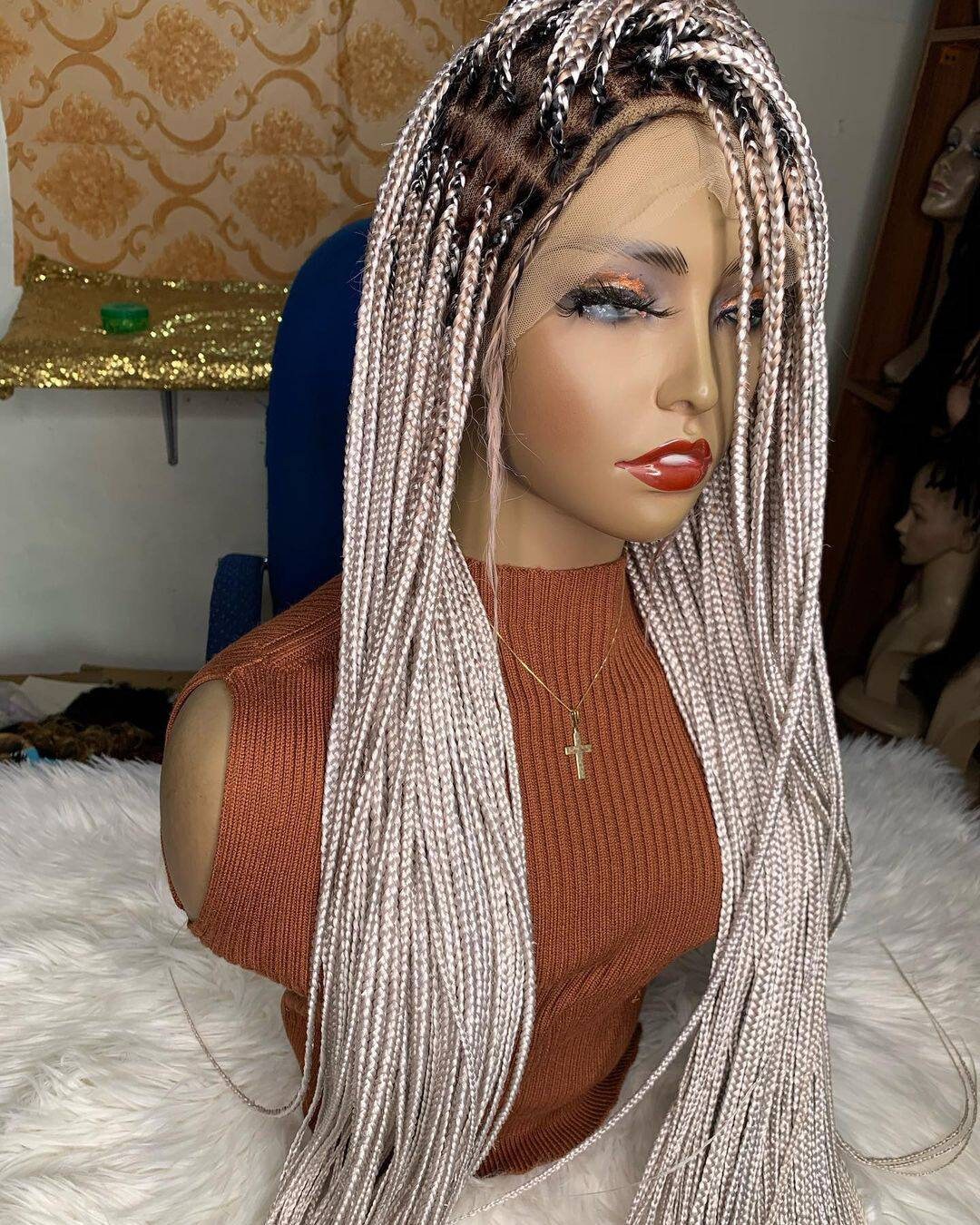 Knotless Braided Wig Box Braid Wig Braided Wig for black women Full lace wig Lace Wig Knotless Box Braid Wig, Box braided wigs, Braided Lace