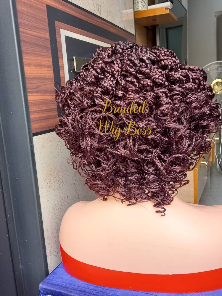 Short Curly Braided wig ON 4*4 Lace Front box braids wig for black women knotless braid faux locs dreadlocks lace wig tribal micro braid wig