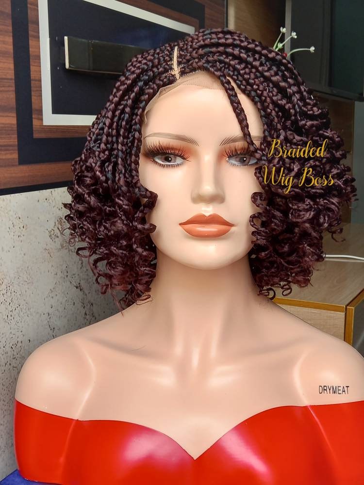 Latest short curly braided bob wig, braided wig, full lace wig, lace front wig, frontal wig, Bob wig, braid wig, box braid wig, Bob braidwig