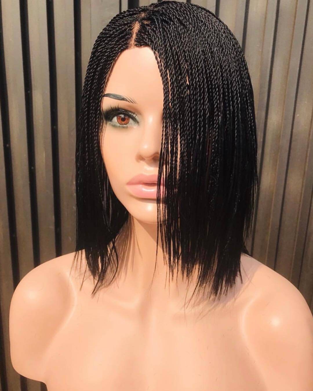 Short micro braid wig on 2*4 lace wig, side-part braided wig, lace front wig, frontal wig, braid wig, braided lace wigs, micro twist wig