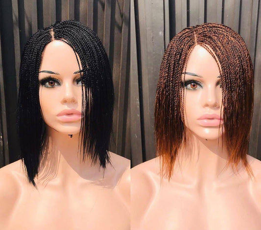 Short micro braid wig on 2*4 lace wig, side-part braided wig, lace front wig, frontal wig, braid wig, braided lace wigs, micro twist wig