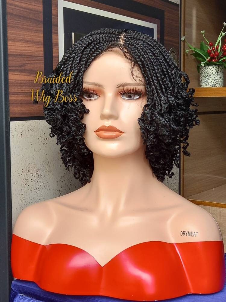 Latest short curly braided bob wig, braided wig, full lace wig, lace front wig, frontal wig, Bob wig, braid wig, box braid wig, Bob braidwig