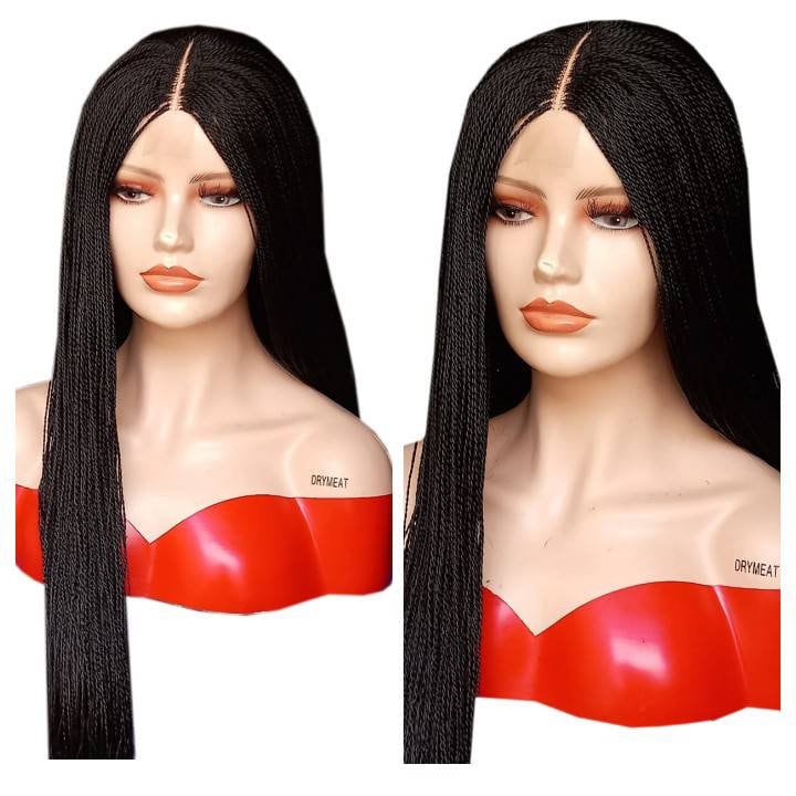 28 inches Micro Twist Wigs for black women on a 2*4 Lace Front Human Hair without Baby Hair braided wigs for black women synthetic braid wig