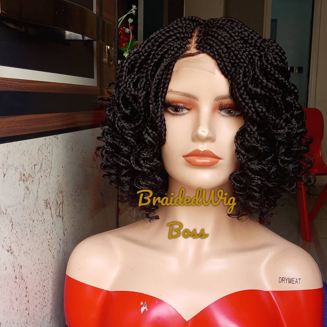 Short Curly braided wig on a 2 by 4 closure  Medium box braids wig for black women cornrows wig faux locs dreadlocks lace frontal wig