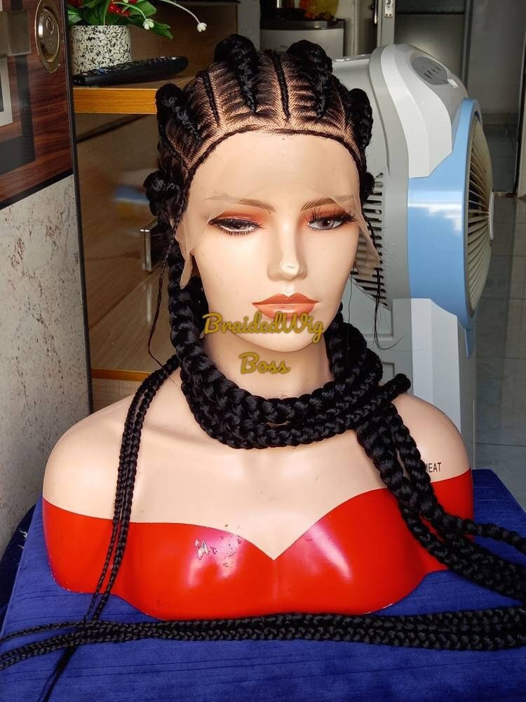 40 inches cornrow Full lace wigs Stitch feed-in braids wig Bleached knots cornrows wig braided wigs for black women box braids faux locs wig