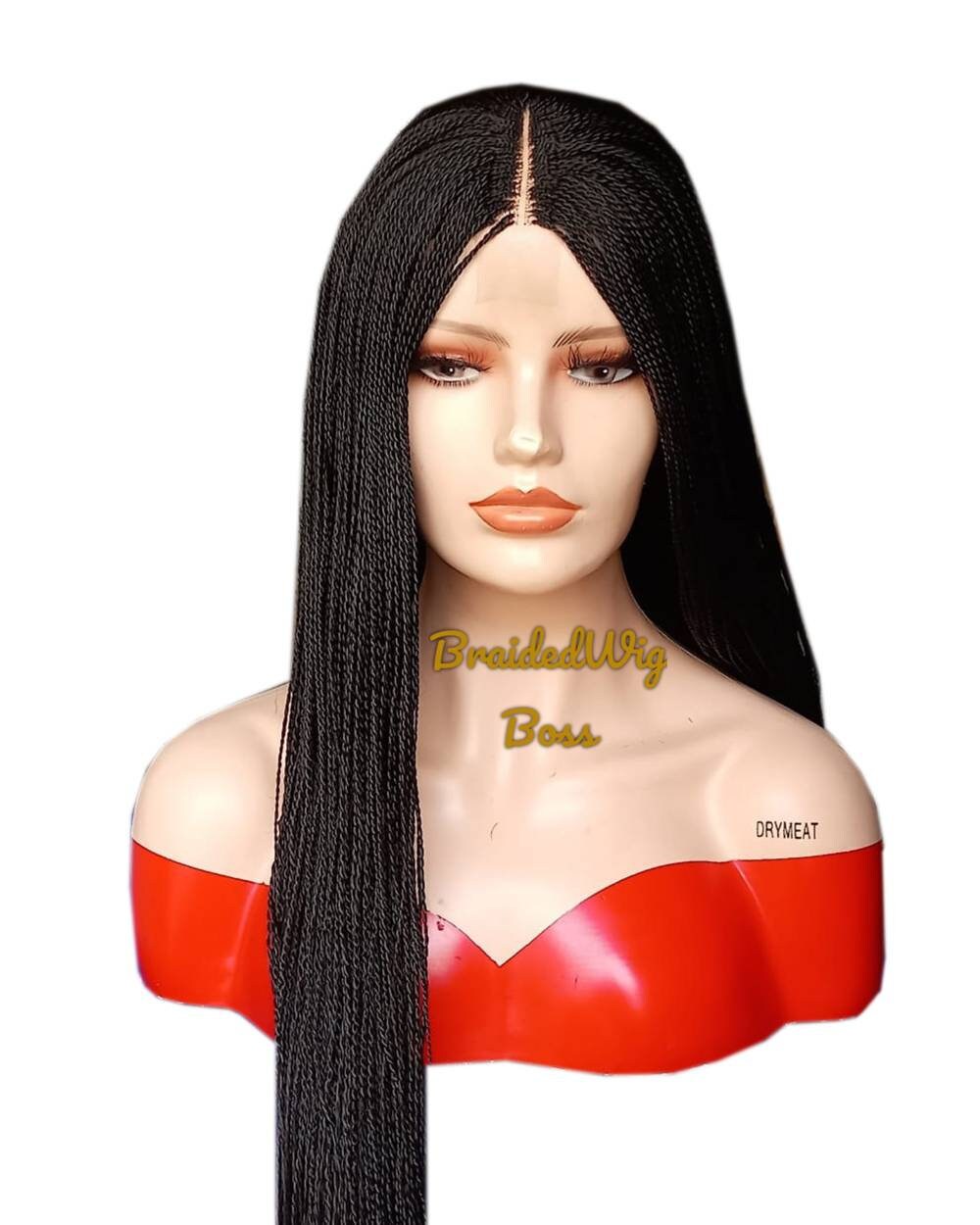 28 inches Micro Twist Wigs for black women on a 2*4 Lace Front Human Hair without Baby Hair braided wigs for black women synthetic braid wig