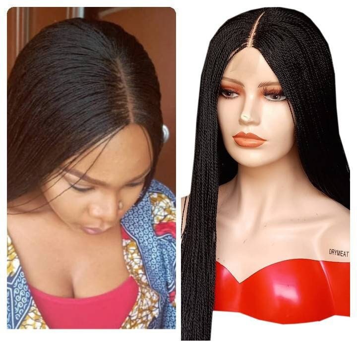 28 inches Micro Twist Wigs for black women on a 2*4 Lace Front Human Hair without Baby Hair braided wigs for black women synthetic braid wig