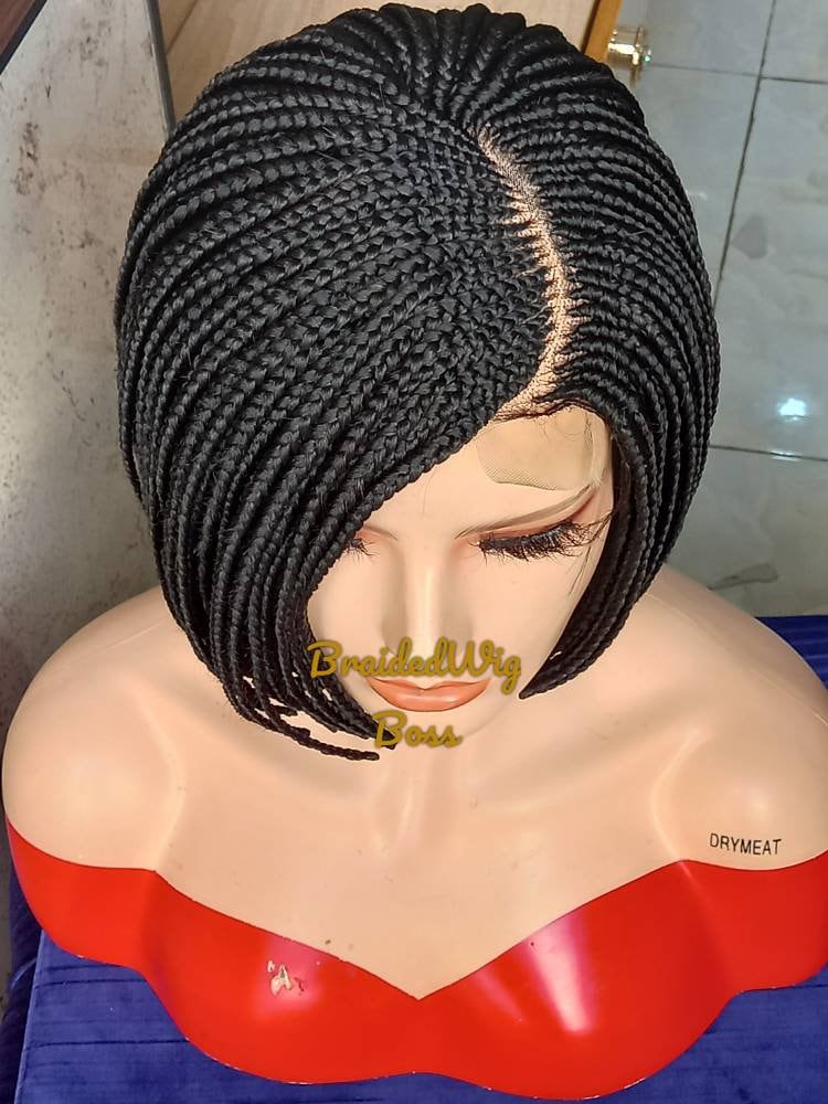 Short Bob braid wig braided lace front wigs for black women cornrow wig knotless braids faux locs dreadlocks human hair lace wig braided wig