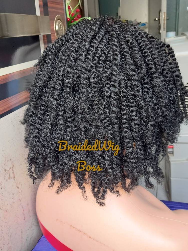 Short Kinky Curls Braided Wig for Black Women on 4*4 Lace Front  Handmade Quality Synthetic Hair Crochet Wig, Natural-Looking Protective