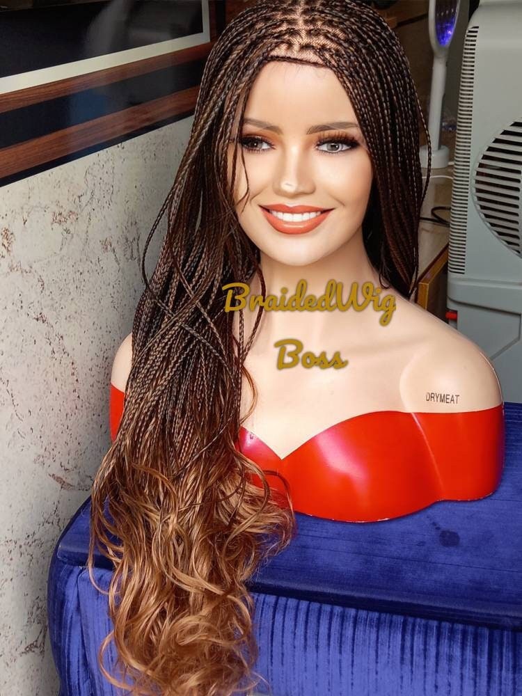 Spanish bouncy curls knotless braided wig on full lace wig, braided lace front wigs for black women, human hair braided wigs