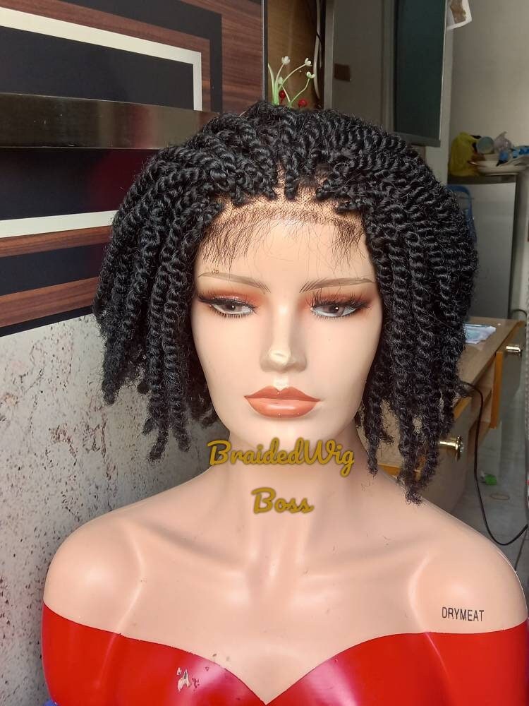 Short Kinky Curls Braided Wig for Black Women on 4*4 Lace Front  Handmade Quality Synthetic Hair Crochet Wig, Natural-Looking Protective